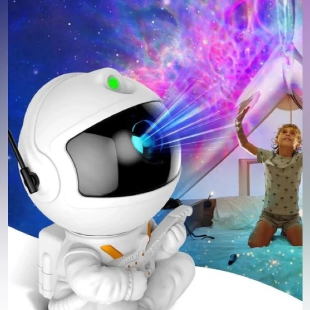 White Astronaut Night Light Projector - Cosmic Star Effects